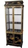 Ming Pagoda Top Curio Cabinet w/ Hand Painted Oriental Landscape