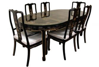 Hand Painted on Black Lacquer Dining Table