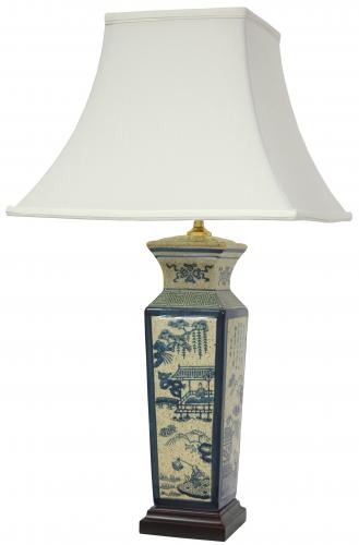 26" Blue Landscape Porcelain Lamp
