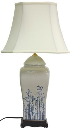 26" Blue & White Spring Forest Porcelain Vase Lamp