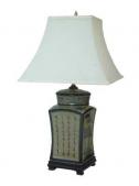 25" Blue & White Chinese Calligraphy Porcelain Lamp